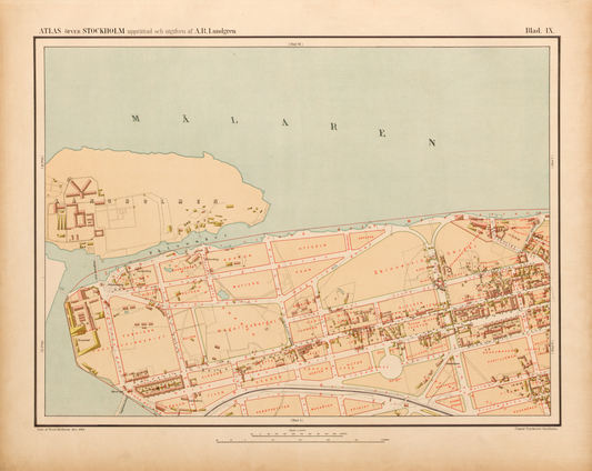 Karta av Södermalm - Långholmen - Hornstull Upphov Kartblad 9 ur Atlas öfver Stockholm upprättad och utgifven af A. R. Lundgren år 1885®